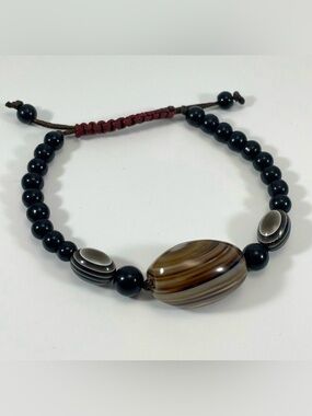 Agate Glass Beaded Boho Adjustable Bracelet Corded Fun Funky Timeless